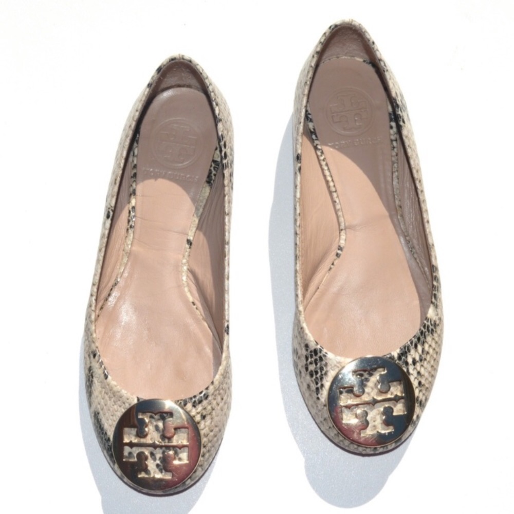 Tory Burch Reva Snake Skin Print Ballerina Flats